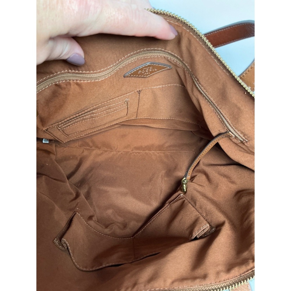 Fossil Rachel Tote and Zip Around Wallet Set Brown Pebbled Leather Cognac Brass - Picture 5 of 11
